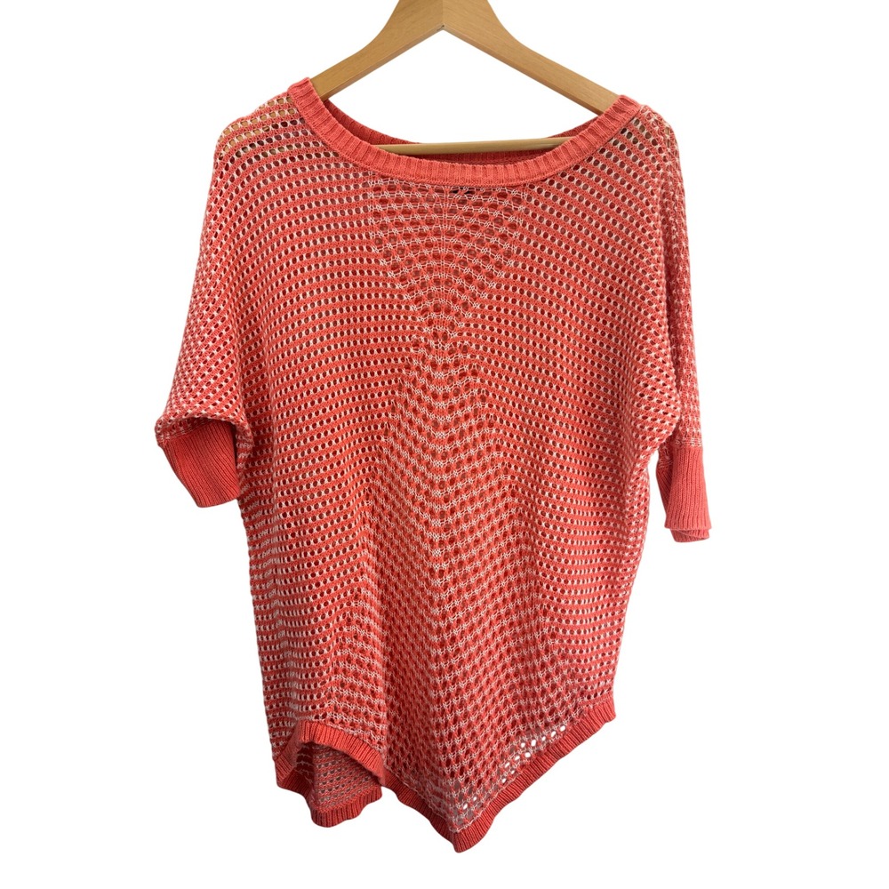 ANA a New Approach Coral‎ Mesh Knit Dolman Sleeve Asymmetrical Hem Sweater XL